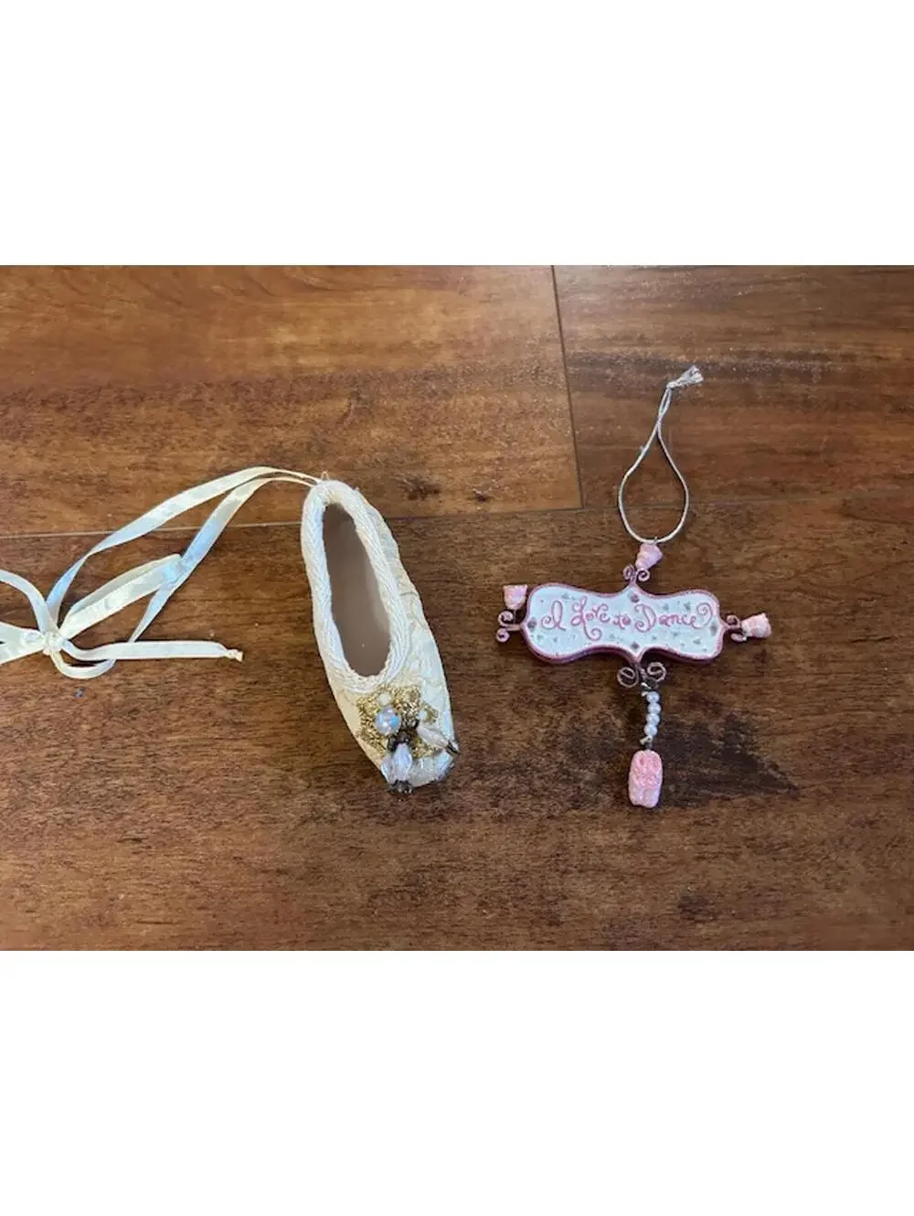 Decorative Ballet Shoe and 'I Love to Dance' Ornament Set